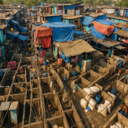 Dhobi Ghat Mumbai Aerial View with Clothes Drying