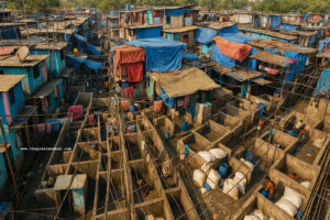 Dhobi Ghat Mumbai Aerial View with Clothes Drying