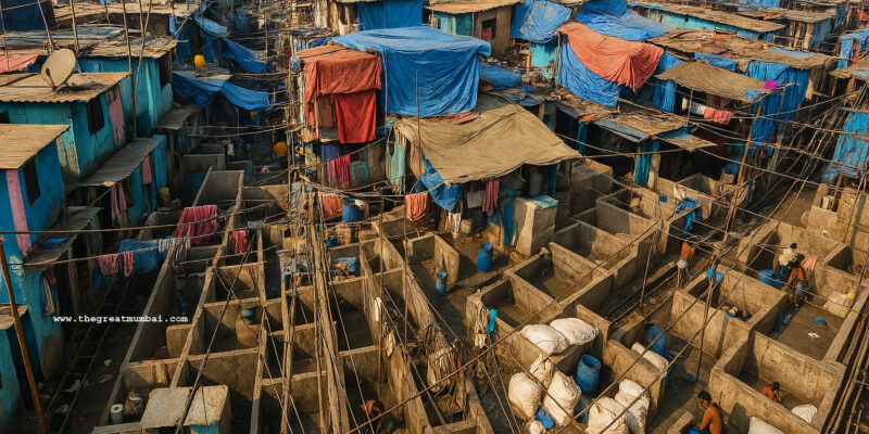 Dhobi Ghat Mumbai Aerial View with Clothes Drying