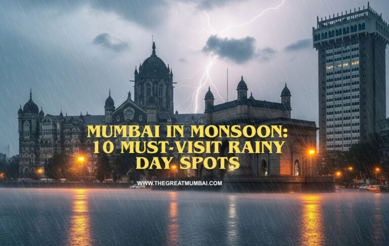 Mumbai monsoon street view, rainy day Mumbai skyline